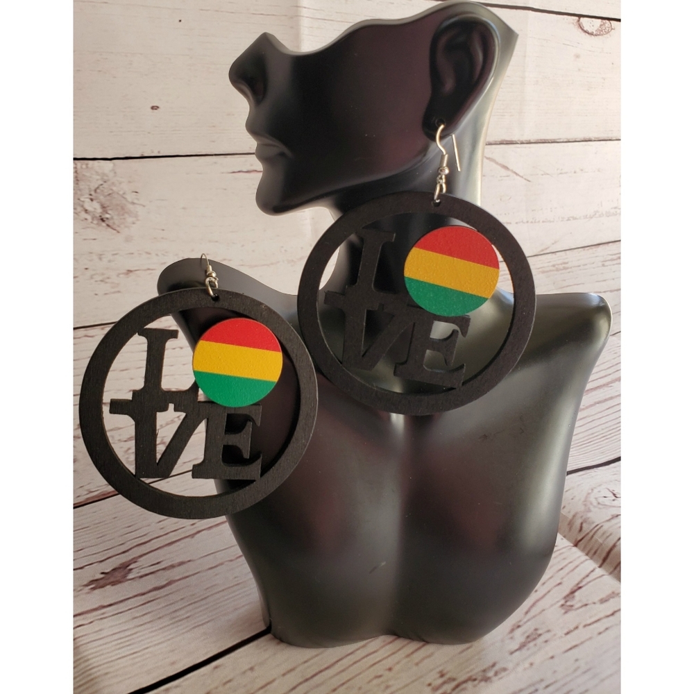 Rasta Wooden Round Earrings